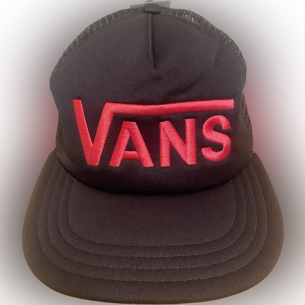 Vans Hat Cap Snap Back Black Pink Trucker Skateboard Skater Mesh Back Mens